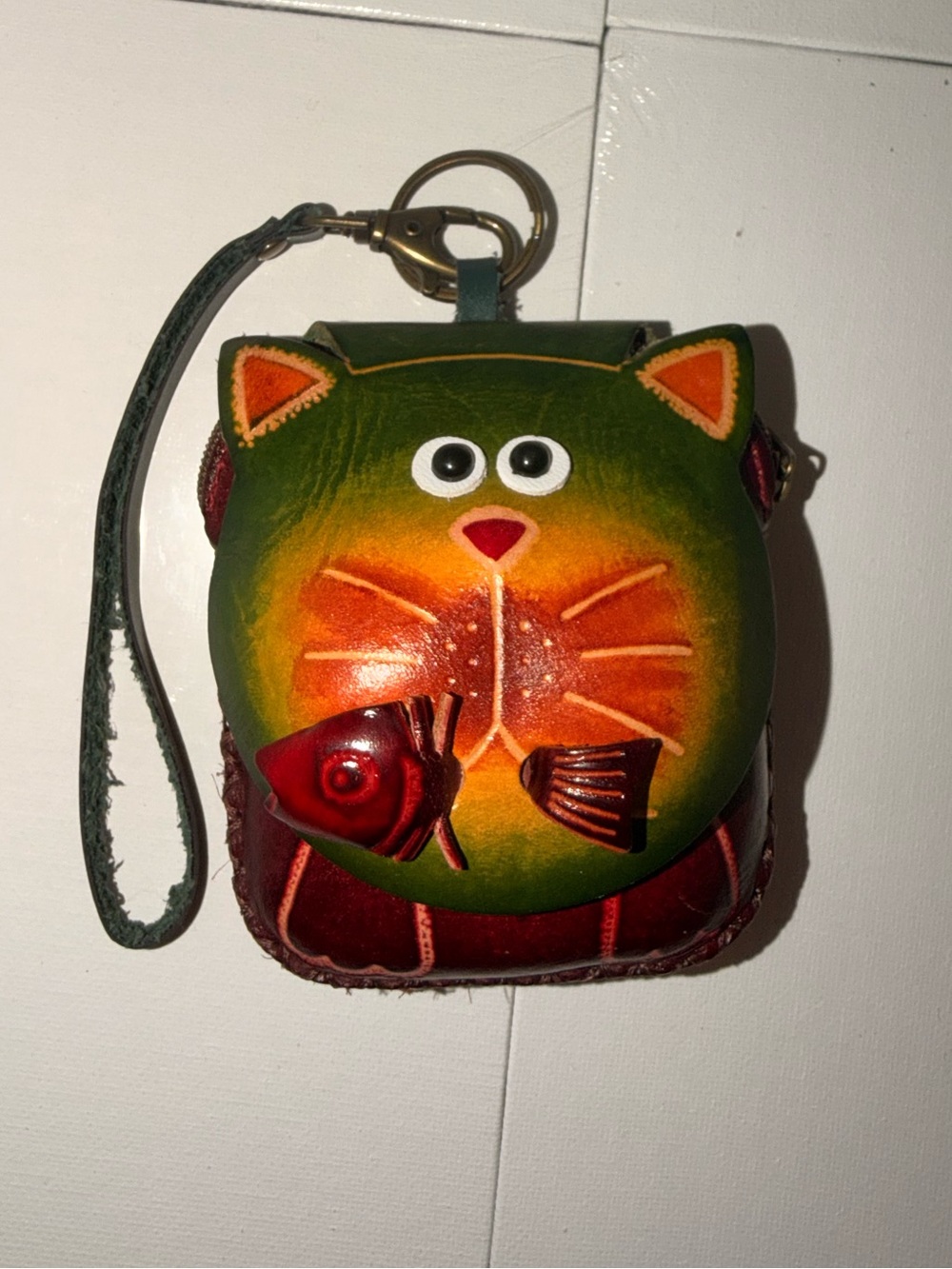 Handmade Leather Cat Wristlet Coin Purse
